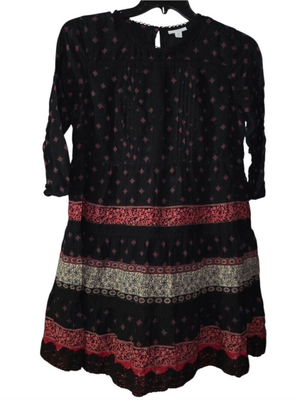 J. Jill Black Multicolored 3/4 Sleeve Dress Medium Petite - Picture 2 of 10